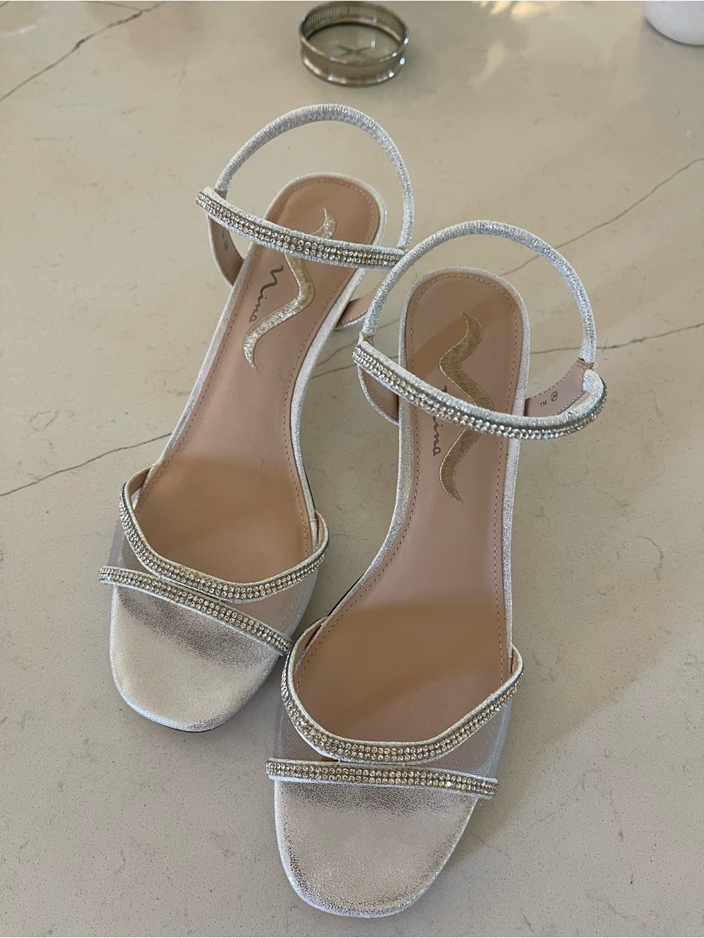 Nina Silver and rhinestone dressy heels size 8 1/2